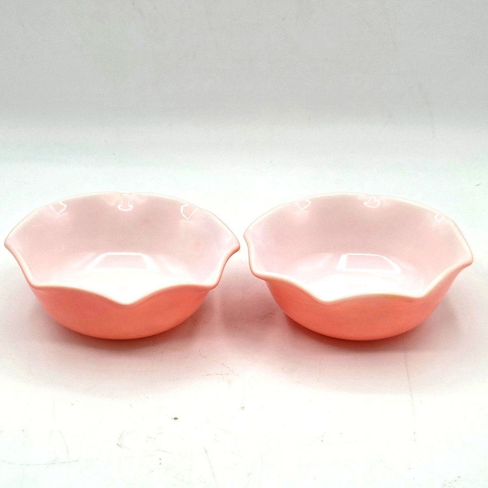 2 Vintage Hazel Atlas PINK Crinoline Rippled Cereal Fruit And Dessert Bowls
